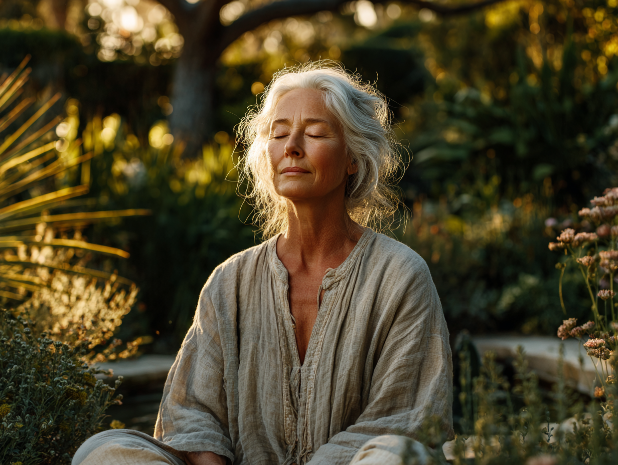 Starszy mężczyzna uprawiający jogę w parku